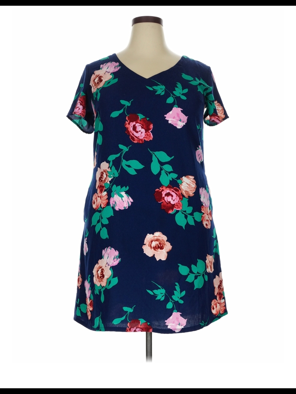 "Apt. 9" Floral Short Sleeve V‑Neck Dress - Size LG - EUC